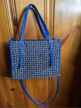 Blue Patterned Tote Bag with Top Handles